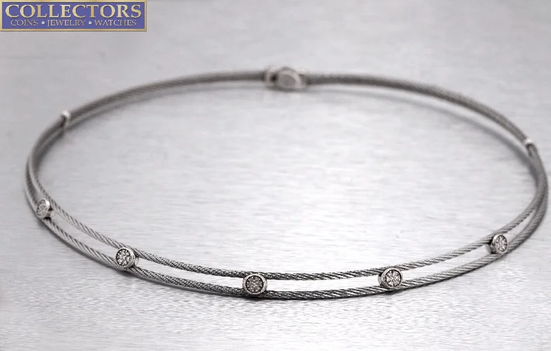 Celebrate Every Occasion With Sparkling Savings Ladies Charriol 18K White Gold Double Cable Diamond Choker Station SS Necklace