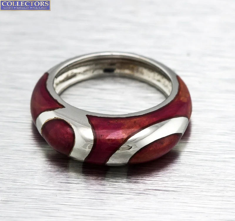 Exclusive Jewelry Sale – Limited-Time Discounts Ladies La Nouvelle Bague 750 18K White Gold Burgundy Shimmer Enamel Ring