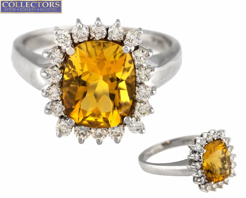 Buy More, Save More On Stunning Jewelry Pieces Ladies Modern 14K White Gold 11x8mm Citrine Gemstone Diamond Cocktail Ring
