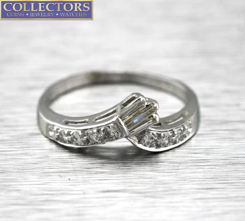 Grab Your Favorite Jewelry At The Lowest Prices Lovely Ladies Estate 14K White Gold 0.27ctw Baguette Cut Diamond Chevron Ring