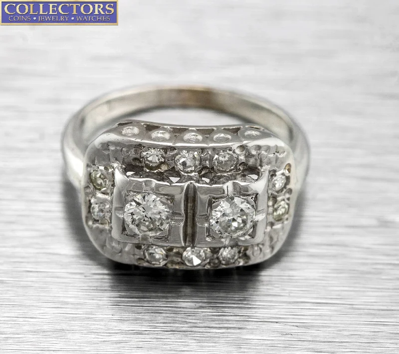 Elegant Jewelry Pieces At Unbelievable Prices Lovely Ladies Vintage Estate 14K White Gold 0.72ctw Diamond Statement Ring