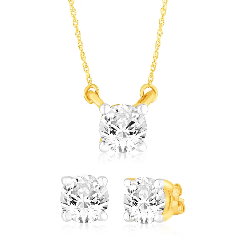 Luxury Jewelry Without The Luxury Price Tag Luminesce Lab Grown 0.30Ct Earring & 0.30Ct Diamond Pendant Set With Adjustable Chain in 9ct Yellow Gold