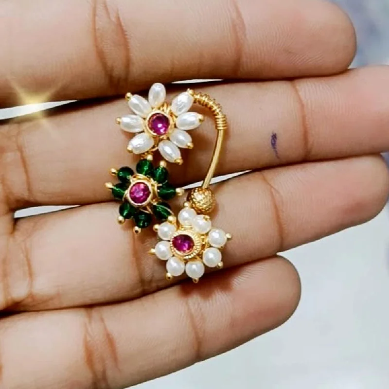 Buy More, Save More On Stunning Jewelry Designs Manisha Jewellery Gold Plated Austrian Stone And Pearl Nose Ring