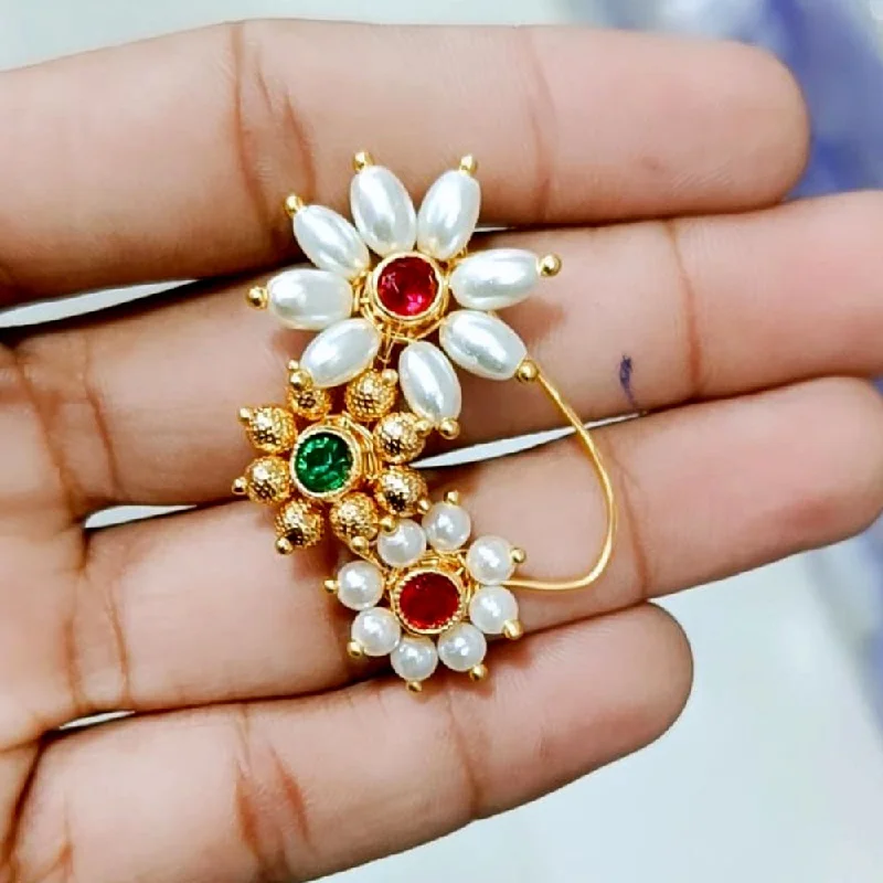 Limited-Stock Jewelry Clearance – Grab Your Favorites Now Manisha Jewellery Gold Plated Austrian Stone And Pearl Nose Ring