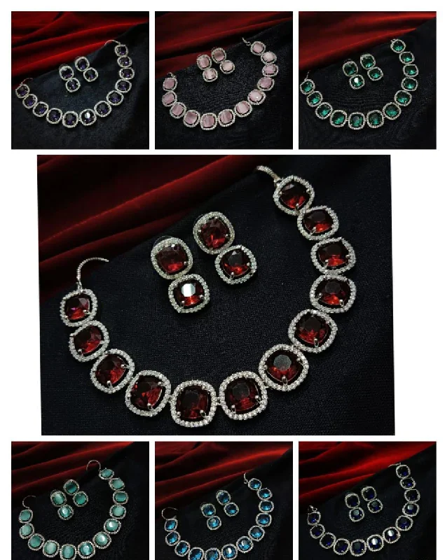Elegant Rose Gold Jewelry For A Stylish Touch Manisha Jewellery Silver Plated AD Stone Necklace Set