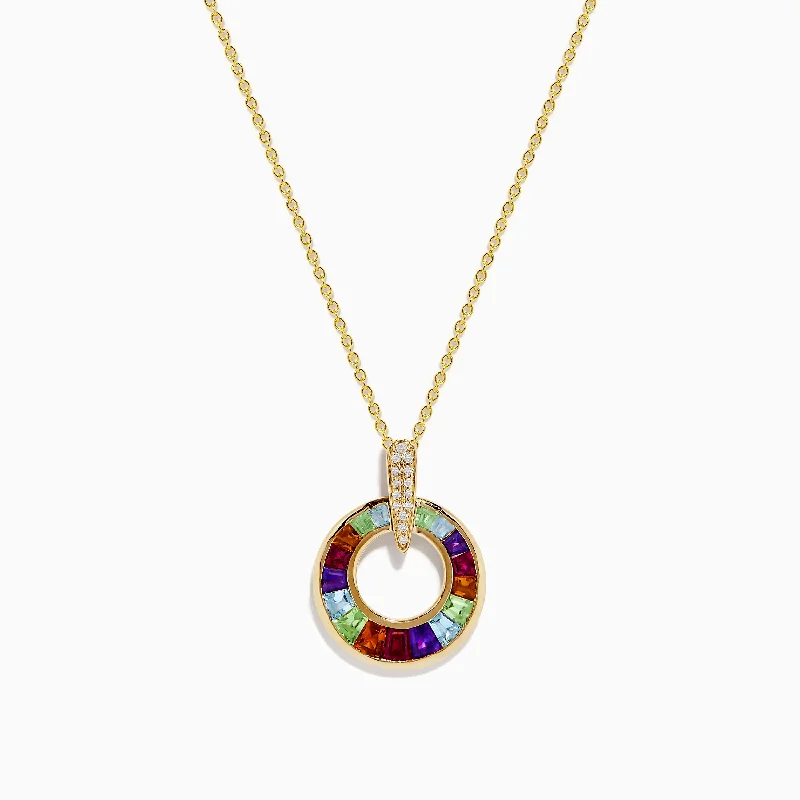 Huge Markdowns On Premium Jewelry Styles Mosaic 14K Yellow Gold Multi Gemstone and Diamond Pendant