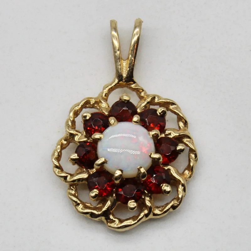 Romantic Heart-Shaped Jewelry For Special Gifts Halo Opal & Garnet Pendant | 0.31ct, 0.35ctw |