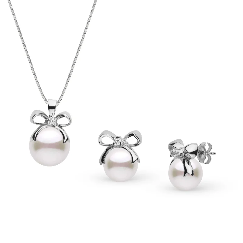 Chic And Stylish Jewelry At Exclusive Prices Perfect Gift Collection 7.0-9.0 mm Akoya Pearl and Diamond Pendant and Earrings Set