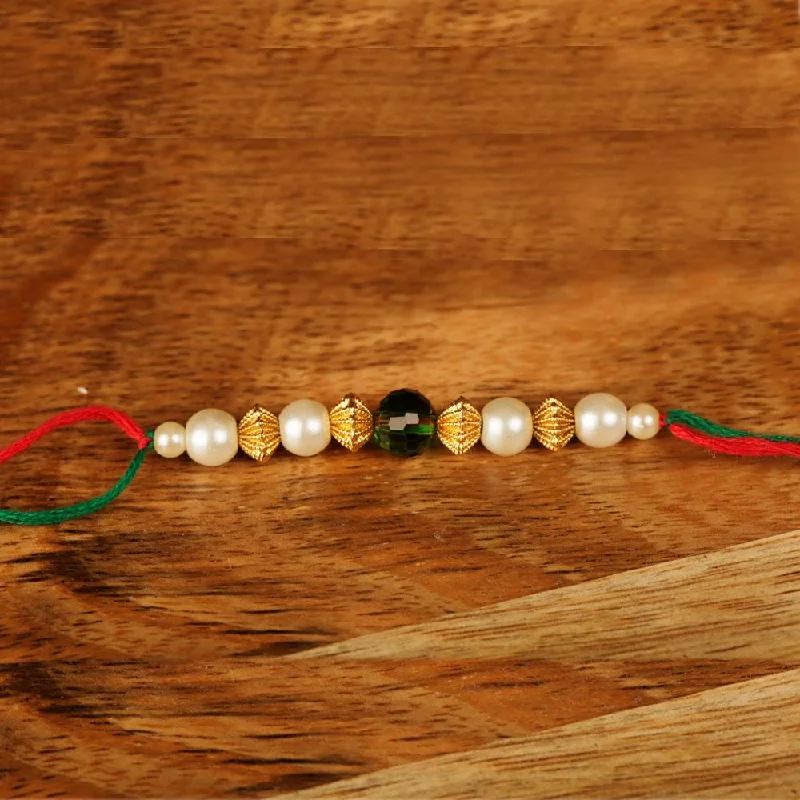 Limited-Stock Jewelry Sale – Once It's Gone, It's Gone Raddhi Jewels Elegant Pearl Rakhi for Brother/Bhai/Bro