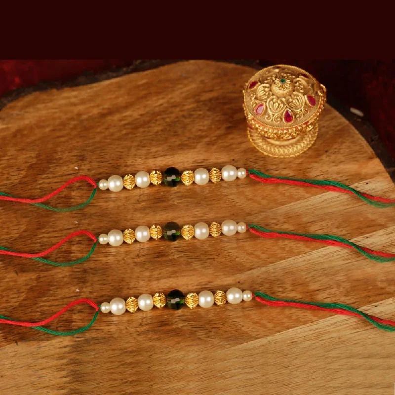 Exclusive Jewelry Sale – Shine For Less Raddhi Jewels Elegant Pearl Rakhi Set of 3 for Brother/Bhai/Bro