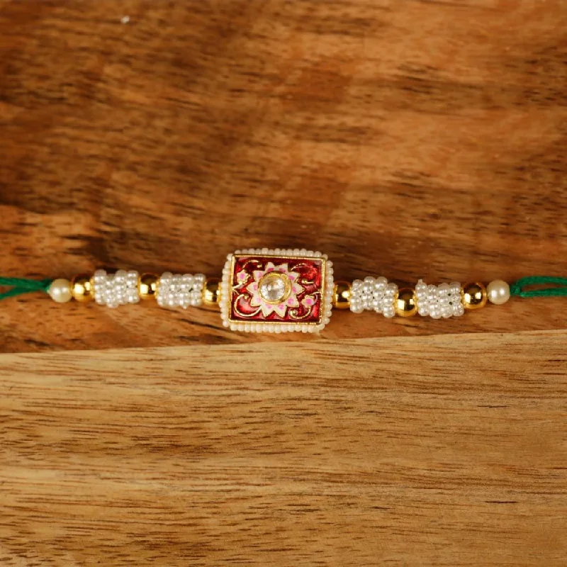 Luxury Jewelry At Unbeatable Discounts Raddhi Jewels Enamel Kundan Pearl Rakhi For Brother/Bhai/Bro