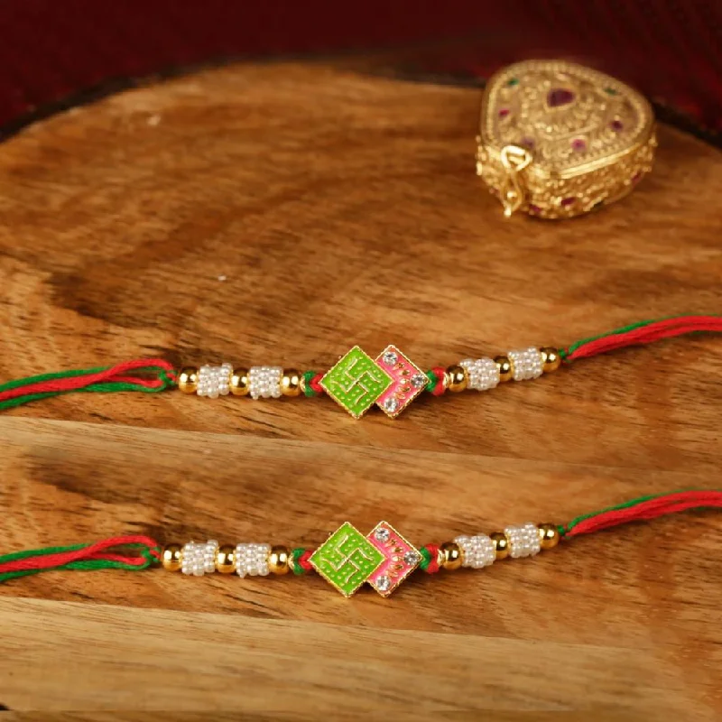 Exclusive Jewelry Sale – Sparkle For Less Raddhi Jewels Enamel Swastik Rakhi Set of 2 For Brother/bhai/Bro