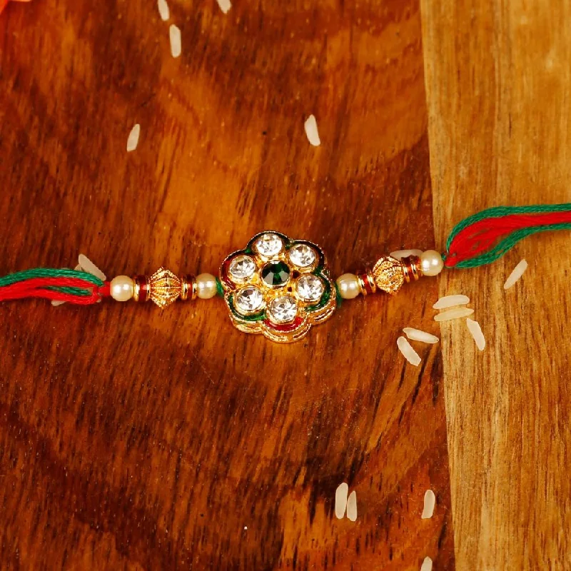 Exclusive Jewelry Offers – Shine For Less Raddhi Jewels Floral Design Stone Studded Pearl Rakhi For Borther/Bhai/Bro