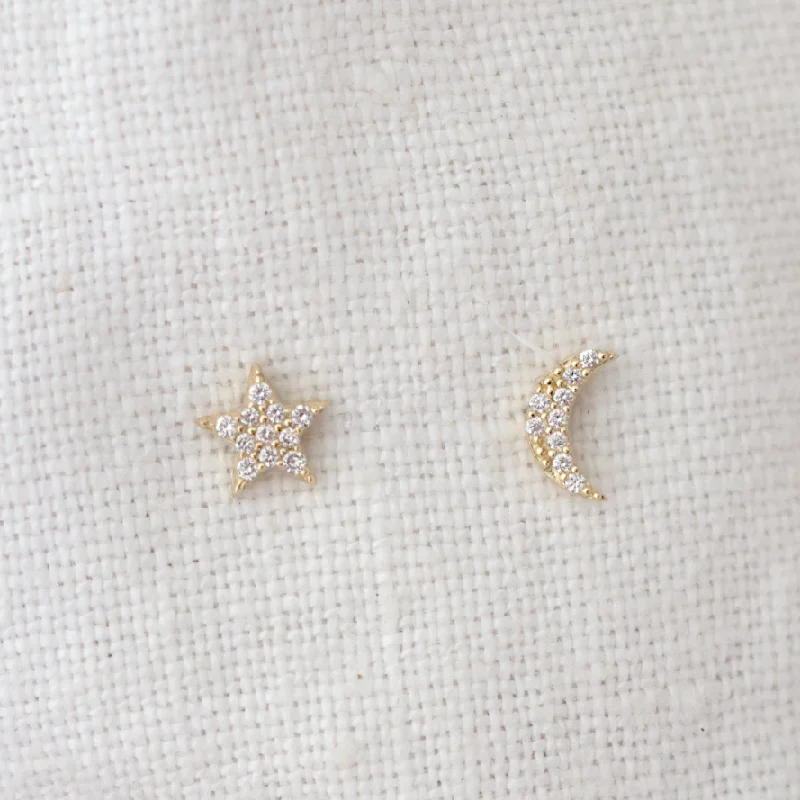 Unmissable Jewelry Clearance – Final Reductions Star and Moon Pave Screw Back Pair