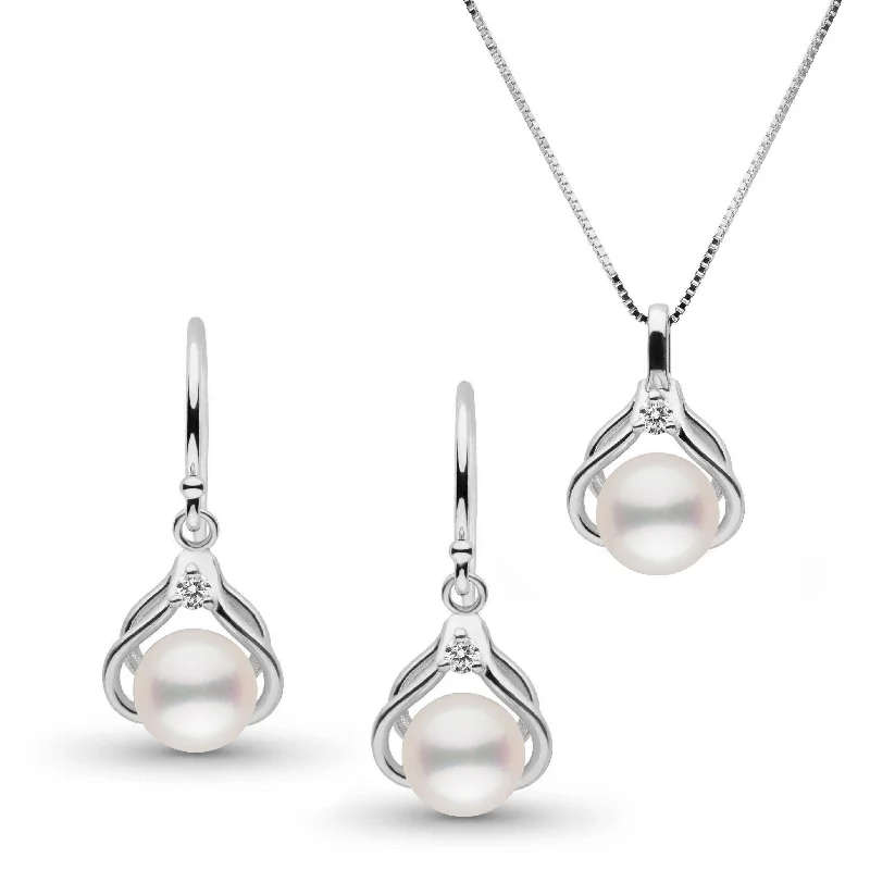 Stunning Jewelry At A Fraction Of The Price Tiara Collection White Freshadama Pearl and Diamond Pendant and Earrings Set