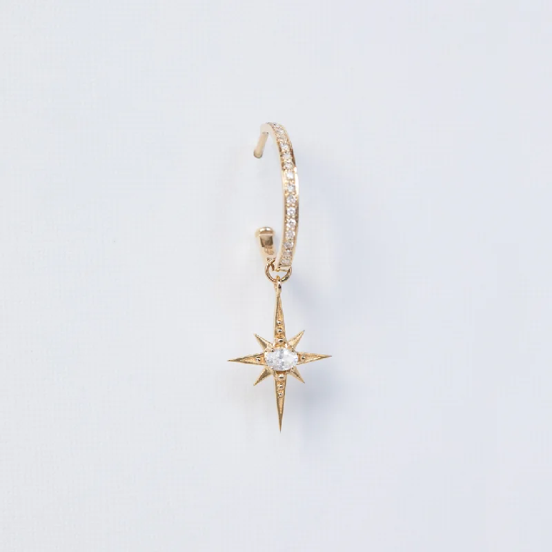 Timeless Elegance Now At Special Discounts LITTLE WHITE SAPPHIRE STAR CHARM SINGLE HOOP EARRING