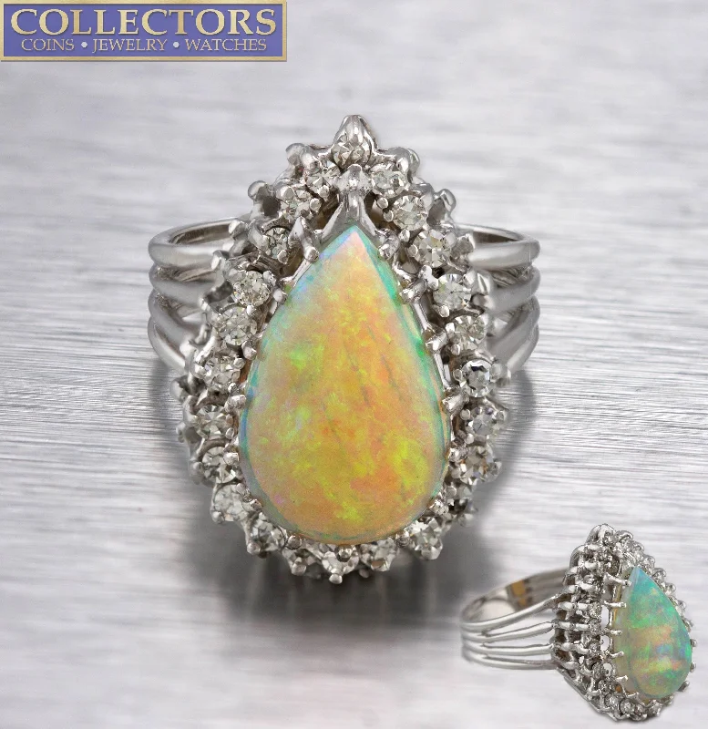 Unmissable Discounts On Timeless Jewelry Pieces Women's Elegant 14K White Gold 2.20 CT Brazilian Opal Diamond Cocktail Ring